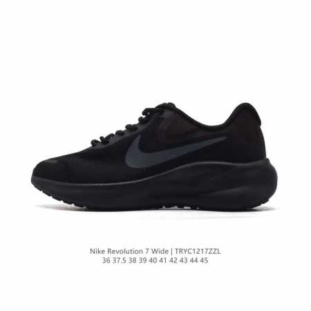 耐克 Nike Revolution 7 Wide 男女子公路跑步鞋 宽版 厚底增高老爹鞋透气网面运动鞋。采用柔软缓震设计，具有出色支撑力，为你开启跑步新境界。 - 点击图像关闭
