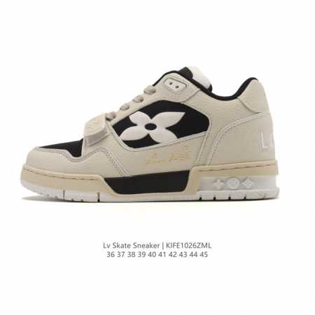 公司级 Lv Skate Sneaker 路易威登 2025年新款运动板鞋 蛇年限定 春夏秀场初次亮相，此次以粒面牛皮革焕新呈现。加垫鞋领和鞋舌援引滑板鞋设计， - 点击图像关闭