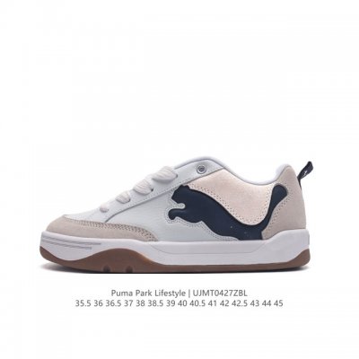 Puma 彪马 男女运动板鞋，原楦原纸版开发版型，采用环保皮革组合鞋面材质，外置耐磨橡胶大底蕾哈娜同系面包鞋太好看了！彪马puma Park Lifestyle