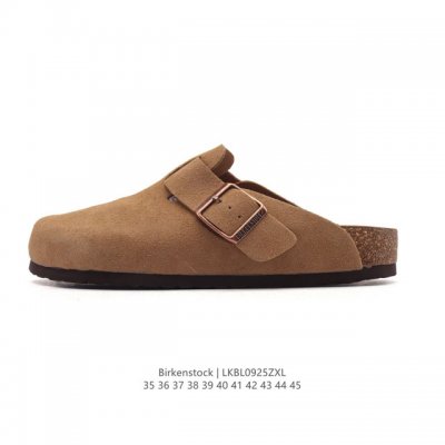 德国百年知名鞋履品牌 勃肯Birkenstock Boston Suede Shearling 波士顿系列休闲凉拖鞋 低帮牛皮绒面革复古软木底包头露跟休闲拖鞋，