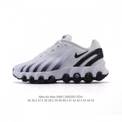耐克 Nike Air Max Dn8 全掌气垫科技运动跑步鞋Fq7860-005。鞋款采用醒目渐变织物和动态波浪状结构鞋面，搭配黑色中底和外底，以及迷你黑色