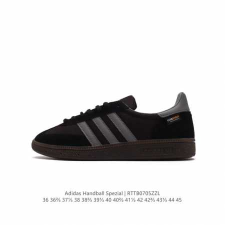 阿迪达斯 Adidas HANDBALL SPEZIAL 低帮三叶草学院风复古休闲板鞋 德训鞋 橡胶底柔软皮革经典运动鞋板鞋。圆头、缝合拼接设计、正面绑带、鞋舌 - 点击图像关闭