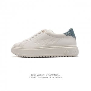公司级 全新LV路易威登Louis vuitton Trainer Sneaker Low休闲运动文化百搭篮球板鞋 运动小白鞋厚底增高光滑牛皮平底鞋休闲鞋 时尚