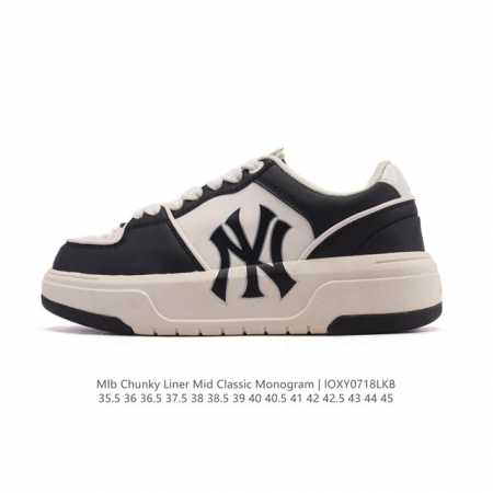 Mlb Chunky Liner Basic 人气单品学长鞋系列轻量增高厚底百搭休闲运动板鞋，皮革拼接男女轻便胶鞋 高级街头休閒品牌鞋。Mlb Chunky L - 点击图像关闭