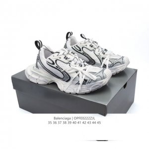 公司级 巴黎世家 Balenciaga 3Xl Sneakers 巴黎世家 十代网布系带低帮走秀复古老爹运动鞋 透气网面材料和聚氨酯 磨损效果 鞋头边缘和后帮