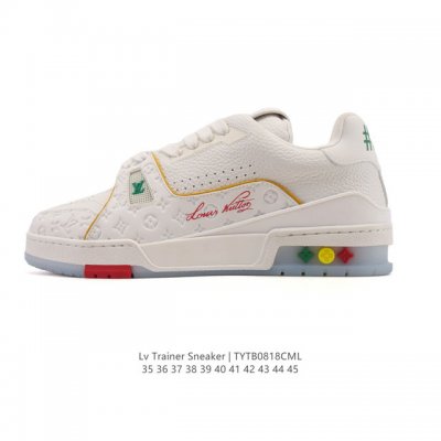 公司级 路易威登 Louis Vuitton Lv路易威登板鞋 时尚运动鞋潮厚底增高男女鞋。舒适防滑底和百搭性霸屏整个时尚娱乐圈，细节调整完美主义！采用柔软皮革