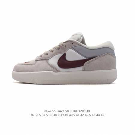 公司级 耐克nike Sb Force 58 运动滑板鞋。这是一款将前沿创新带入街头的单品，它具有硫化杯底，具有出色的耐用性和灵活性。使用柔软皮革和帆布拼接，在 - 点击图像关闭
