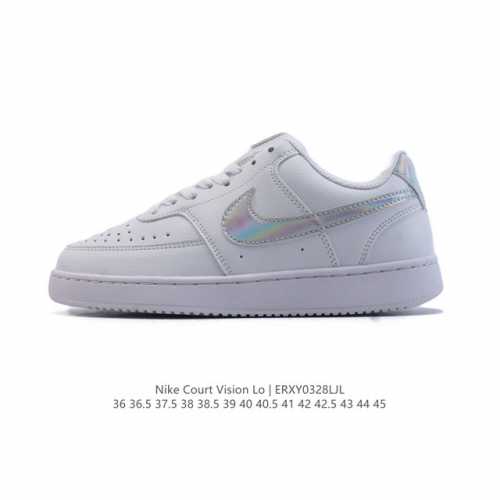 100 耐克Nike Court Vision Low 校园风低帮复古篮球板鞋男女运动鞋。延续80年代复古篮球鞋，添加学院风细节。皮革组合鞋面，利落风格，重现复