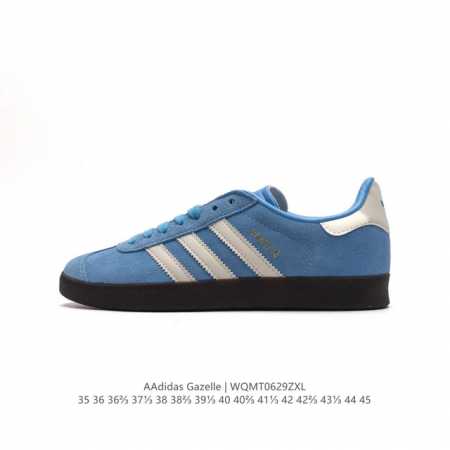 阿迪达斯 adidas 中性三叶草GAZELLE系列休闲鞋男女经典运动鞋，鞋身特殊的猪八皮革材质和简单百搭的特点，让 Gazelle 一直活跃在街头。T字鞋头、 - 点击图像关闭