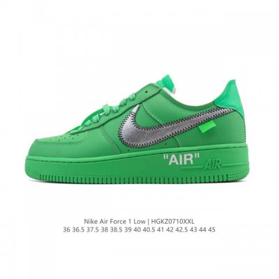 公司级 耐克Nike Off-White X Air Force 1 Ow联名空军一号厚底增高运动板鞋 鞋款延续了此次联名的设计风格，鞋身内侧同样印有大面积标语