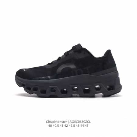 真标 On昂跑全新推出cloudmonster跑鞋，整体外观设计非常有意思。中底搭载比以往体积更大的cloudtec专利鞋底科技以带来更强大的缓震功能，配合激发 - 点击图像关闭