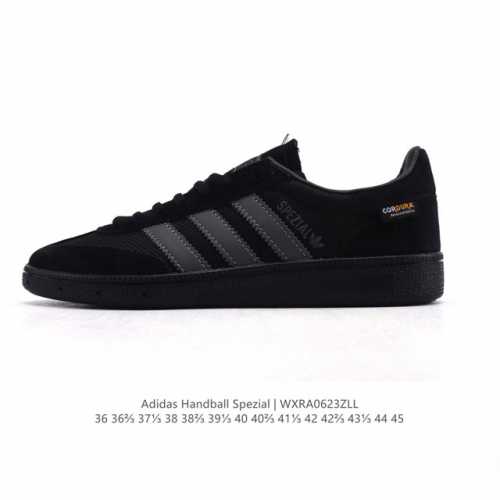 公司级 阿迪达斯 Adidas Handball Spezial 低帮三叶草学院风复古休闲板鞋 德训鞋 橡胶底柔软皮革经典运动鞋板鞋。圆头、缝合拼接设计、正面绑
