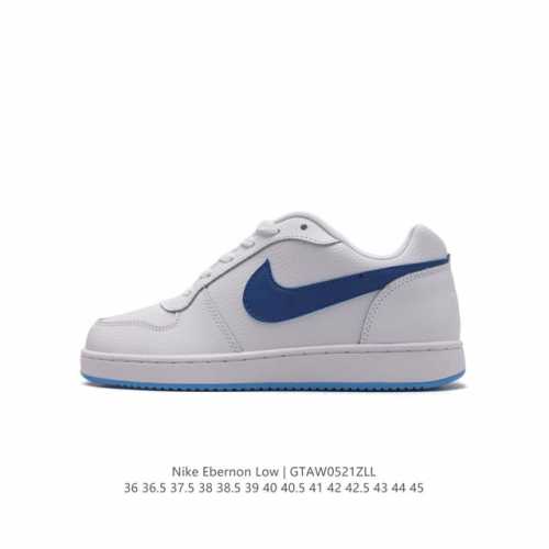 耐克nike Ebernon Low男女子简版空军复古休闲板鞋运动休闲鞋。采用合成革鞋面，方便清洗，搭配侧面与后跟处的品牌标识，低鞋口设计，赋予脚踝灵活感受，选