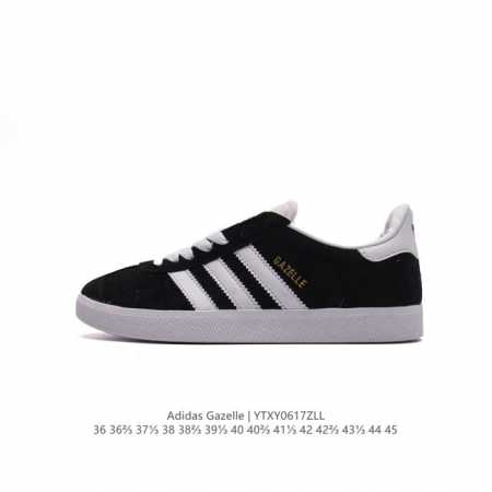 阿迪达斯 Adidas 中性三叶草gazelle系列休闲鞋男女经典运动鞋，鞋身特殊的猪八皮革材质和简单百搭的特点，让 Gazelle 一直活跃在街头。T字鞋头、 - 点击图像关闭