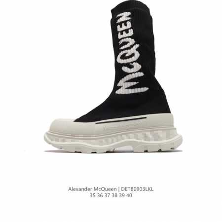 意大利高奢品牌 Alexander Mcqueen 亚历山大 麦昆 Sole Leather Sneakers 高帮时装厚底增高休闲靴子运动长靴时尚女鞋长筒靴子 - 点击图像关闭