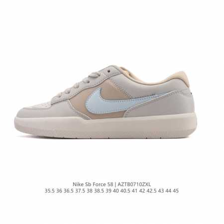 耐克Nike Sb Force 58 运动滑板鞋。这是一款将前沿创新带入街头的单品，它具有硫化杯底，具有出色的耐用性和灵活性。使用柔软皮革织物拼接，在饰面上放置 - 点击图像关闭