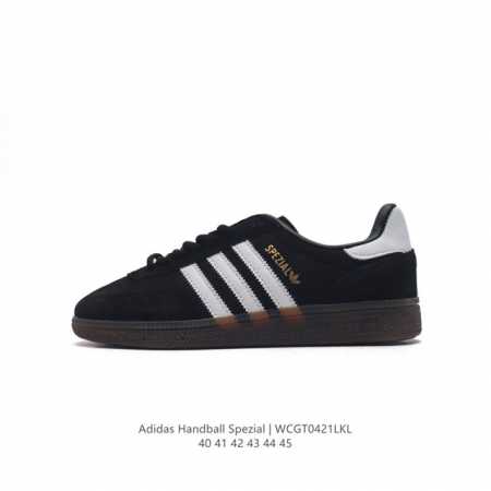 阿迪达斯 Adidas Handball Spezial 三叶草学院风复古休闲板鞋 德训鞋 橡胶底柔软皮革经典运动鞋男士板鞋。圆头、缝合拼接设计、正面绑带、鞋舌 - 点击图像关闭