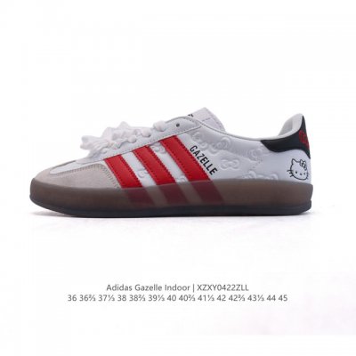 阿迪达斯 Adidas Originals Gazelle Indoor复古三叶草防滑透明橡胶板鞋经典运动鞋 2025年新款 Hello Kitty 猫 蝴蝶结