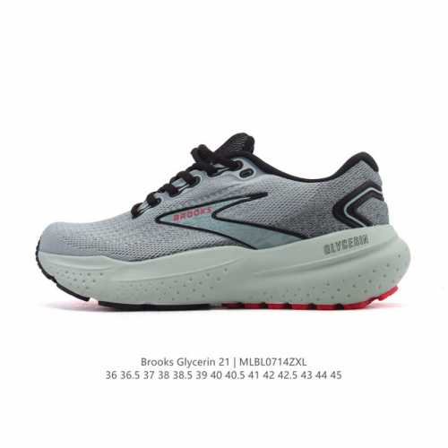 Brooks 布鲁克斯 男女子专业缓震跑步鞋Glycerin甘油21运动厚底增高老爹鞋。特别适合大体重和低足弓跑者。相比前一代，21Gt的中底略显柔软，跑感稳定