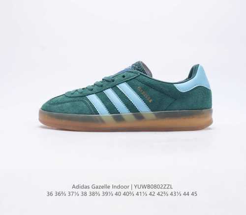 阿迪达斯 Adidas Originals Gazelle Indoor 复古三叶草防滑透明橡胶板鞋经典运动鞋 这款经典鞋,忠于原版设计,缀撞色三条纹和鞋跟饰片