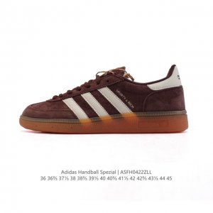 阿迪达斯 Adidas Handball Spezial 低帮三叶草学院风复古休闲板鞋 德训鞋 橡胶底柔软皮革经典运动鞋板鞋。圆头、缝合拼接设计、正面绑带、鞋舌