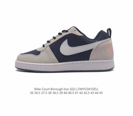 耐克 Nike 男女子运动鞋 Court Borough Low 小空军低帮板鞋。1.其皮革材质的鞋面结合网眼鞋舌，在出众外观与质感的同时提供稳固支撑，并且提升 - 点击图像关闭