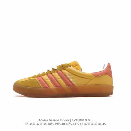 阿迪达斯 Adidas Originals Gazelle Indoor 复古三叶草防滑透明橡胶板鞋经典运动鞋。这款经典鞋,忠于原版设计,缀撞色三条纹和鞋跟饰片 - 点击图像关闭