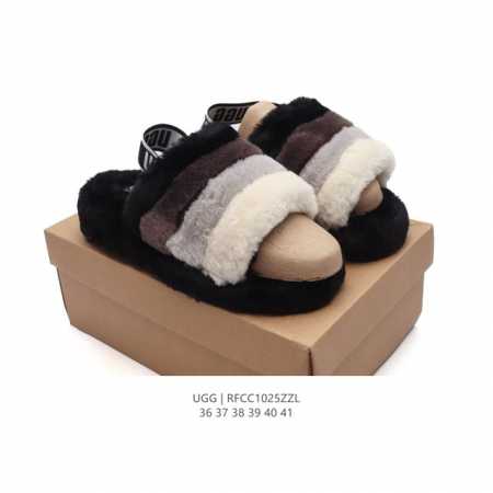 UGG 秋冬新款棉拖 露趾毛绒棉凉鞋 俏皮可爱的百变造型， 美国轻奢品牌UGG 平底系列冬季羊毛一体雪地休闲保暖毛毛家居包头棉拖鞋。官方同步包装 检验标 材料采 - 点击图像关闭