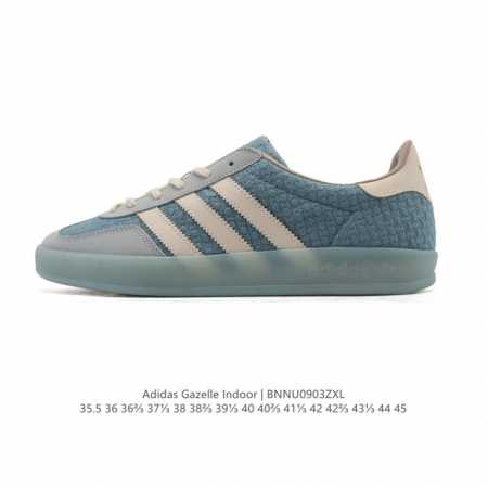 阿迪达斯 Adidas Originals Gazelle Indoor复古三叶草防滑透明橡胶板鞋经典运动鞋。这款经典鞋,忠于原版设计,缀撞色三条纹和鞋跟饰片。 - 点击图像关闭