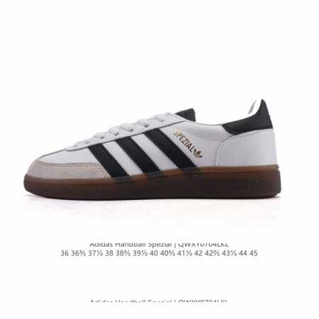 性价比版本 阿迪达斯 Adidas Handball Spezial 低帮三叶草学院风复古休闲板鞋 德训鞋 橡胶底柔软皮革经典运动鞋板鞋。圆头、缝合拼接设计、正 - 点击图像关闭
