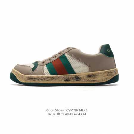 特价 古驰男女鞋 Gucci Screener系列做旧脏脏鞋时尚厚底增高复古板鞋潮运动鞋，复古学院风款式与融入怀旧运动服风格的面料风靡数十年，不同风格演绎出的协 - 点击图像关闭