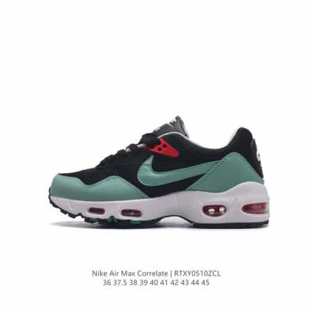 耐克 Nike Air Max Correlate 男女子气垫缓震耐磨运动鞋时尚潮流休闲透气跑步鞋 选用网眼鞋面，脚感舒适透气。鞋舌、鞋侧及后跟处饰有品牌标识， - 点击图像关闭