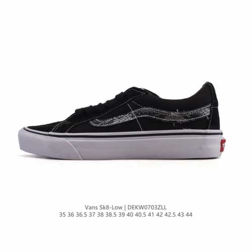 万斯 Vans Sk8-Low 经典款 小红书爆款低帮休闲帆布拼接硫化板鞋 工艺：硫化1:1 重量1:1、真标、原钢印、材质标、鞋型标、合格证 尺码：35 36
