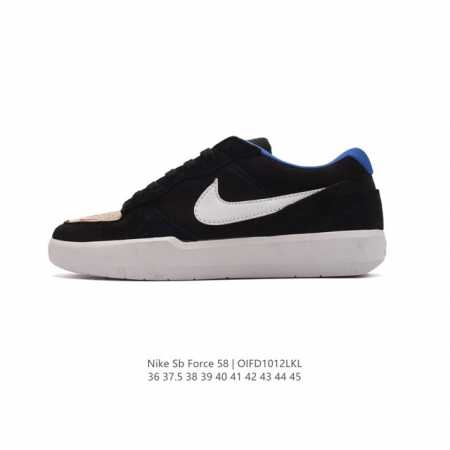 耐克nike Sb Force 58 运动滑板鞋。这是一款将前沿创新带入街头的单品，它具有硫化杯底，具有出色的耐用性和灵活性。使用柔软皮革加帆布拼接鞋面，在饰面 - 点击图像关闭