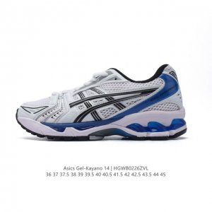 亚瑟士 Asics Gel-Kayano 14 运动休闲透气专业缓震慢跑鞋。采用工程弹性双层再生网格密度鞋面材质，后跟3D可视Gel缓震乳胶物料，升级Ff Bl