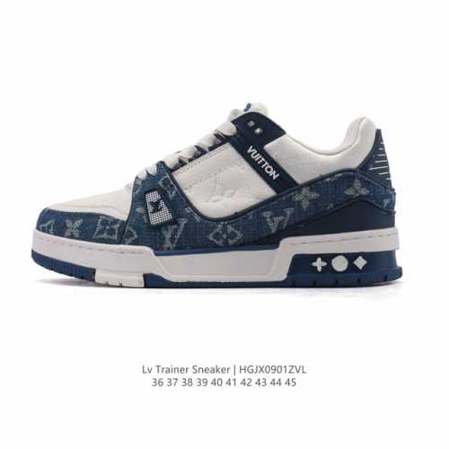 公司级 路易威登 Louis Vuitton Lv路易威登板鞋 时尚运动鞋潮厚底增高男女鞋。舒适防滑底和百搭性霸屏整个时尚娱乐圈，细节调整完美主义！采用柔软皮革