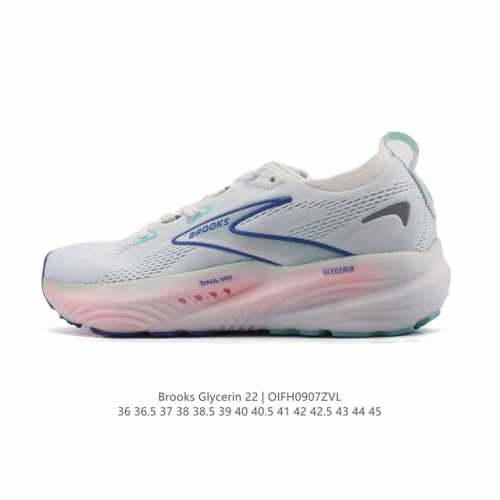 新品公司级 Brooks布鲁克斯Glycerin 22甘油 跑步鞋男女新款透气缓震支撑运动 甘油22跑鞋是布鲁克斯。甘油22拥有非常亮眼的外观设计，采用了鲜艳夺