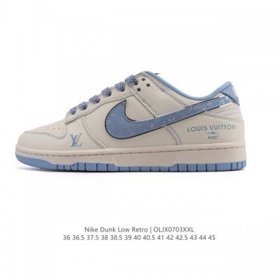 公司级 耐克 Nike Dunk Low Retro 运动鞋复古滑板鞋 路易威登联名。作为 80 年代经典篮球鞋款，起初专为硬木球场打造，后来成为席卷街头的时尚