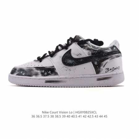 公司级 耐克Nike Court Vision Low 校园风低帮复古篮球板鞋运动鞋 解构绑带 双鞋带。延续80年代复古篮球鞋，添加学院风细节。皮革组合鞋面，利 - 点击图像关闭