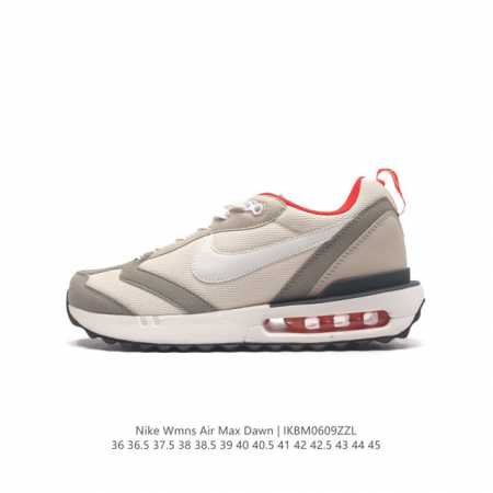 耐克 Nike Air Max Dawn 黎明系列 低帮气垫百搭休闲运动慢跑鞋，从配色上彰显出浓厚的复古气质。最大的亮点当属鞋型设计上加入结构元素，汲取1984 - 点击图像关闭