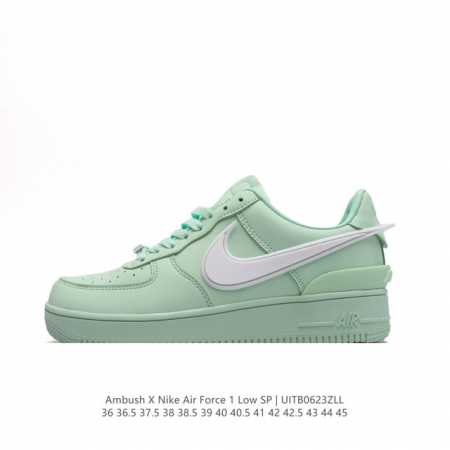 耐克 空军一号 AF1 低帮休闲板鞋 Ambush x Nk Air Force 1'07 Low SP 空军一号联名标志性的Swoosh延伸至鞋跟之外，鞋舌和 - 点击图像关闭