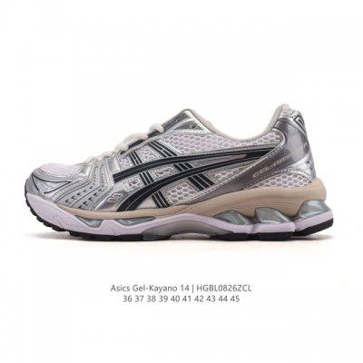 真标 亚瑟士 Asics Gel-Kayano 14 运动休闲透气专业缓震慢跑鞋。采用工程弹性双层再生网格密度鞋面材质，后跟3D可视Gel缓震乳胶物料，升级Ff