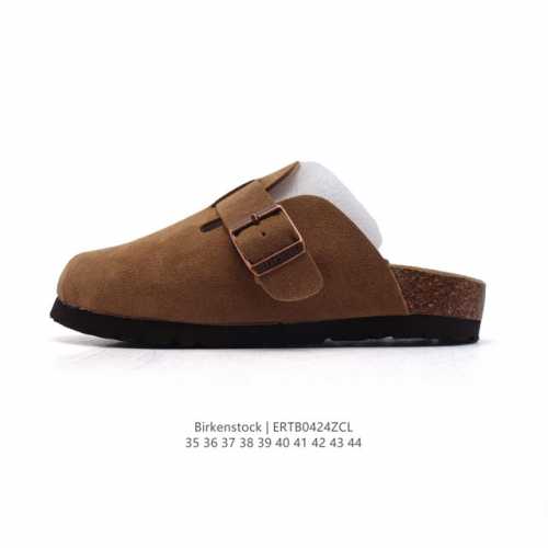 德国百年知名鞋履品牌 勃肯Birkenstock Boston Suede Shearling 波士顿系列休闲凉拖鞋 低帮牛皮绒面革复古软木底包头露跟休闲拖鞋，