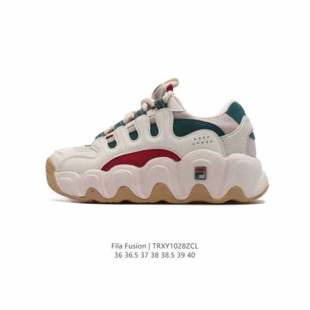Fila 斐乐女鞋 官方新款透气猫爪鞋厚底增高老爹鞋时尚复古运动鞋 鞋身采用皮革透气网面面料，时尚而又精致。采用均衡性能的发泡科技材料，提供均衡重量、回弹、缓震 - 点击图像关闭