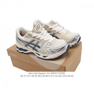 真标 亚瑟士 Asics Gel-Kayano 14 运动休闲透气专业缓震慢跑鞋。采用工程弹性双层再生网格密度鞋面材质，后跟3D可视Gel缓震乳胶物料，升级Ff