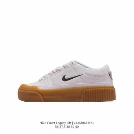 nike 耐克 Court Legacy Lift 女士运动鞋 运动厚底小白鞋 复古休闲鞋，上部和合成的 Strati 重叠,增加纹理、深度和透气性。 刺绣细节 - 点击图像关闭