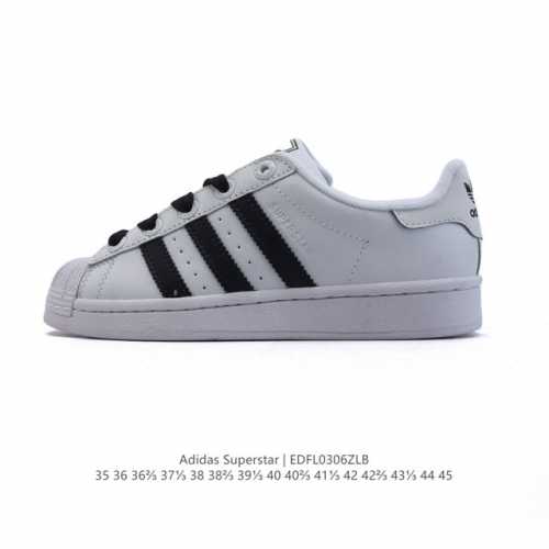 140 阿迪达斯 Adidas Superstar 三叶草经典贝壳头系列 新款休闲板鞋潮流男女士运动鞋 。鞋面柔软皮革材质 标志性的贝壳鞋头，锯齿三条纹，简约的