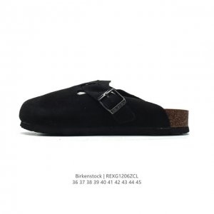 顶级猪八革 德国百年知名鞋履品牌 博肯birkenstock Boston Vl 勃肯绒面 秋冬新款 金属针扣软木底包头拖鞋 牛皮革质地柔软 搭配可调节鞋扣提升