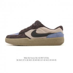 耐克Nike Sb Force 58 运动滑板鞋。这是一款将前沿创新带入街头的单品，它具有硫化杯底，具有出色的耐用性和灵活性。使用柔软皮革拼接，在饰面上放置通风