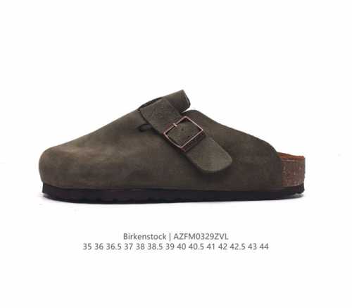德国百年知名鞋履品牌 博肯birkenstock Boston Vl 勃肯绒面金属针扣软木底包头拖鞋 牛皮绒面革质地柔软 搭配可调节鞋扣提升穿着舒适度 人体工学